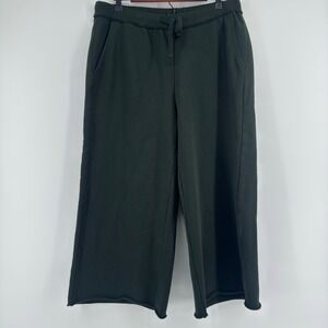 Eileen Fisher Organic Cotton French Terry Wide Leg Pants Pockets Green Medium
